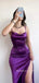Simple Purple Satin Mermaid Spaghetti Straps Long Evening Prom Dresses, BGS0375