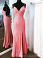 Hot Pink Sequins V-neck Mermaid Long Evening Prom Dresses, Side Slit Prom Dress, BGS0377