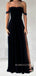 Off Shoulder Black Side Slit Long Evening Prom Dresses, BGS0383