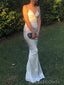 Popular Ivory Satin Mermaid V-neck Long Evening Prom Dresses, BGS0387