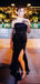 Mermaid Black Ssquins Strapless Side Slit Long Evening Prom Dresses, BGS0389