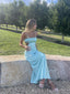 Backless Blue Satin Spaghetti Straps Long Evening Prom Dresses, Custom Prom Dress, BGS0392