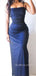 Black Chiffon Blue Mermaid Long Evening Prom Dresses, BGS0395