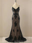 V-neck Black Mermaid Long Evening Prom Dresses, BGS0397