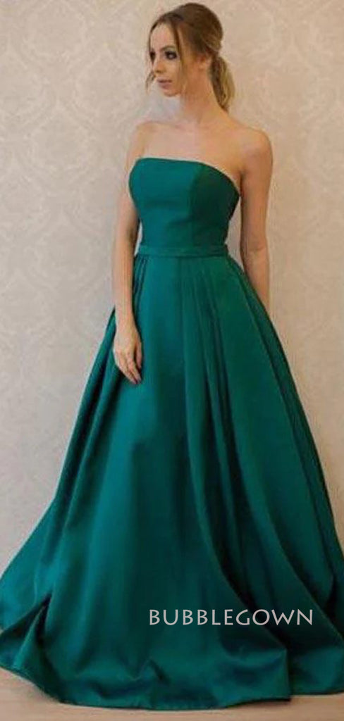 Formal A-line Green Satin Strapless Long Evening Prom Dresses, BGS0399
