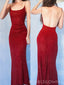 Red Sparkly Sheath Spaghetti Straps Long Evening Prom Dresses, BGS0404