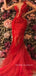 Red Tulle Appliques Mermaid Long Evening Prom Dresses, One Shoulder Prom Dress, BGS0411
