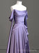 Off Shoulder Purple Satin Long Prom Dresses, Bateau Prom Dress, BGS0415