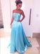 Strapless Blue Satin A-line Long Prom Dresses, BGS0433
