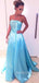 Strapless Blue Satin A-line Long Prom Dresses, BGS0433