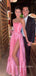 A-line High Slit Satin Strapless Long Prom Dresses, BGS0435
