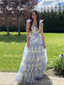 A-line Blue Popular Long Prom Dresses, BGS0439