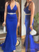 Spaghetti Straps Royal Blue Mermaid Long Prom Dresses, Deep V-neck Prom Dress, BGS0441