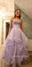 Lilac Tulle Beaded A-line Long Prom Dresses, Spaghetti Straps Prom Dress, BGS0443