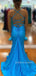 Mermaid Blue Sheath Spaghetti Straps V-neck Long Prom Dresses, BGS0447