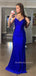 Simple V-neck Royal Blue Mermaid Long Prom Dresses, BGS0455