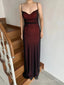 Sheath Spaghetti Straps Black Red Mermaid Long Prom Dresses, BGS0465