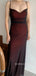 Sheath Spaghetti Straps Black Red Mermaid Long Prom Dresses, BGS0465