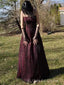 Black Lace Red A-line Spaghetti Straps Long Prom Dresses, BGS0466