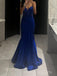 Royal Blue Appliques Mermaid Long Prom Dresses, V-neck Formal Prom Dress, BGS0475