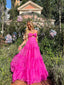 Sweetheart Hot Pink A-line Organza Long Prom Dresses, BGS0482