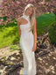 Unique White Mermaid High-neck Long Prom Dresses, BGS0484