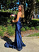 Sweetheart Blue Satin Mermaid Long Prom Dresses, BGS0491