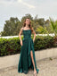 Spaghetti Straps Datk Green A-line Long Prom Dresses, BGS0492