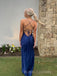 Spaghetti Straps Royal Blue Satin Long Prom Dresses, BGS0495