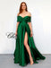 Off Shoulder Green Satin Long Evening Prom Dresses, A-line Custom Prom Dresses, BGS0002