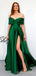Off Shoulder Green Satin Long Evening Prom Dresses, A-line Custom Prom Dresses, BGS0002