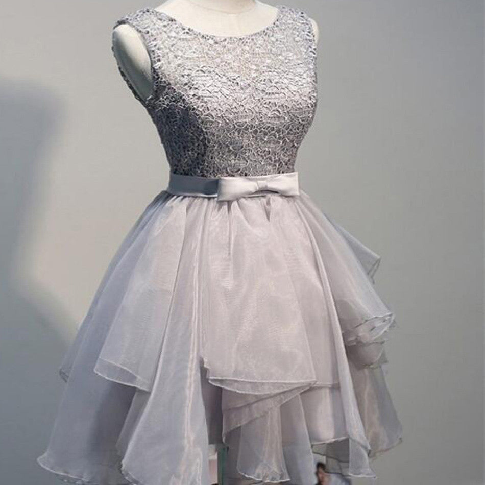 Grey Organza Unique Lace Top Dillards Homecoming Dresses, BG51461 - Bubble Gown