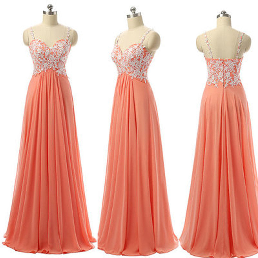 Applique Spaghetti Strap Sweet Heart Long Bridesmaid Dresses, BG51299 - Bubble Gown