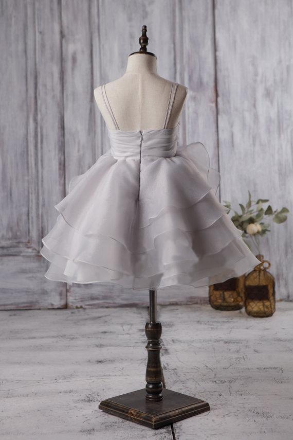 Cute Light Grey Organza Bustled Flower Little Girl Dresses, Cheap Flower Girl Dresses, FG057 - Wish Gown