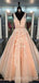 Affordable Peach V Neck Applique Long Cheap Prom Dress, BG51486