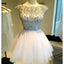 Cap Sleeve Sparkle Beaded Top White Graduation Homecoming Dresses, BG51453