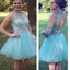 Blue Open Back Lovely Short Teens Graduation Homecoming Dresses, BG51463