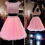 Pink Beaded Two Pieces Sparkly Graduation Homecoming Dresses, BG51487