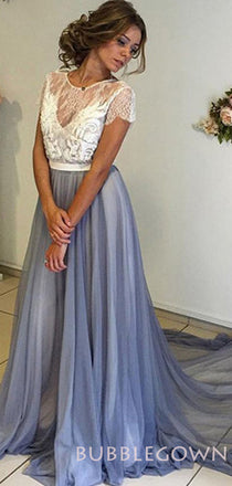 Short Sleeve Open Back Unique Design Long Prom Dress, BG51499
