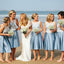 Blue Junior Satin White Lace Short Beach Wedding Bridesmaid Dresses, BG51348