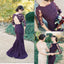Purple Long Sleeve Open Back Mermaid Prom Long Lace Bridesmaid Dress, BG51304