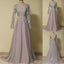 Grey Long Sleeves Applique Open Back Long Prom Dresses, BG51485