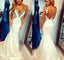 Ivory Mermaid Sexy Open Back Evening Party Long Prom Dresses, BG51093