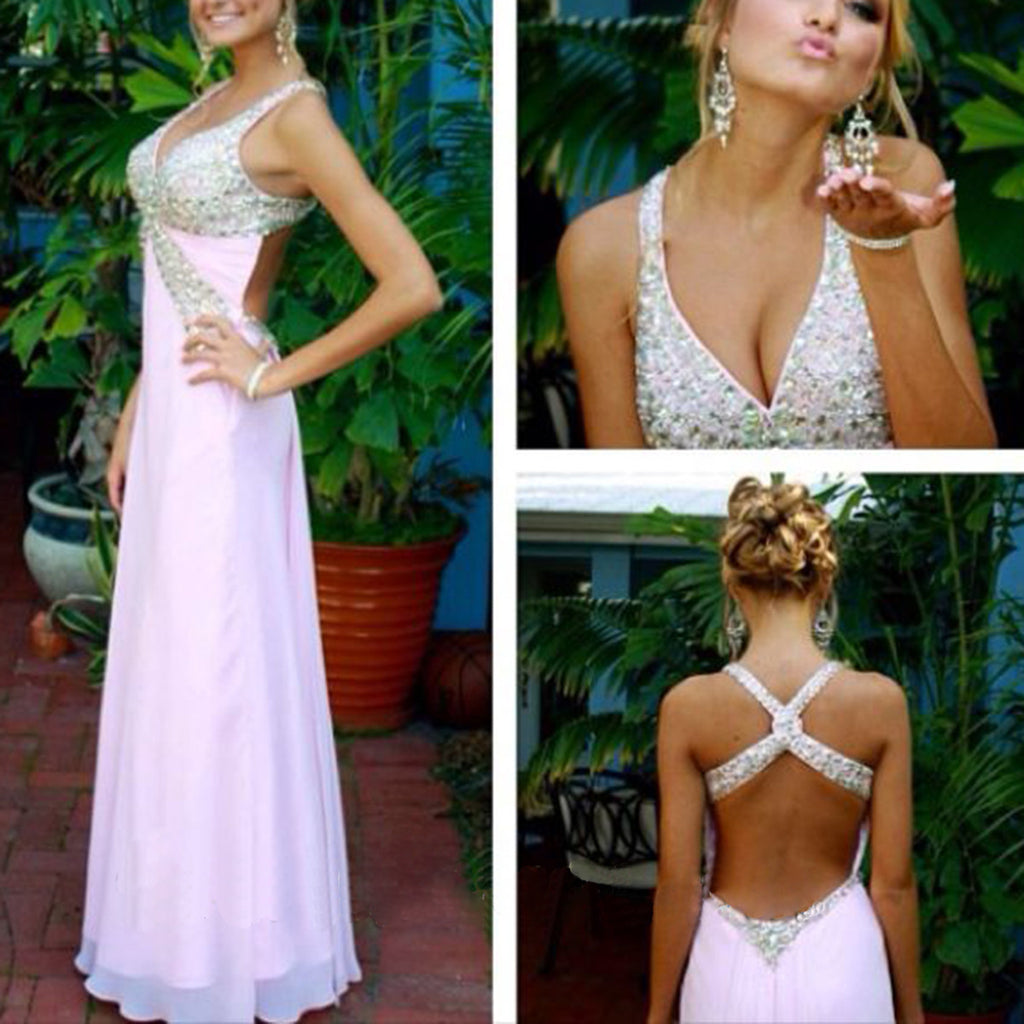 A line Junior Sexy Formal Backless Long Cheap Prom Dress, BG51094 - Bubble Gown