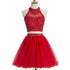 Red Two Pieces Halter Open Back Cute Homecoming Dresses, BG51452