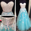 Beaded Sweet Heart Blue Lace Up Long Prom Dress Ball Gown, BG51012