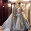 Charming High Neck Long Sleeve Grey Long Prom Dresses, BG51098 - Bubble Gown