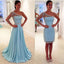 2 Pieces Blue See Through One Shoulder Long Sleeve Long Prom Dresses, BG51038