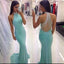 Blue Beaded High Neck Mermaid Sexy Long Prom Dresses, BG51167