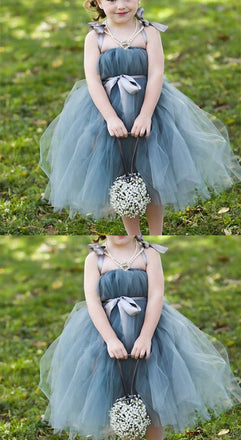 Dusty Blue Pix Tutu Dresses, Tulle Flower Girl Dresses, Cheap Little Girl Dresses for Wedding, FG046 - Wish Gown